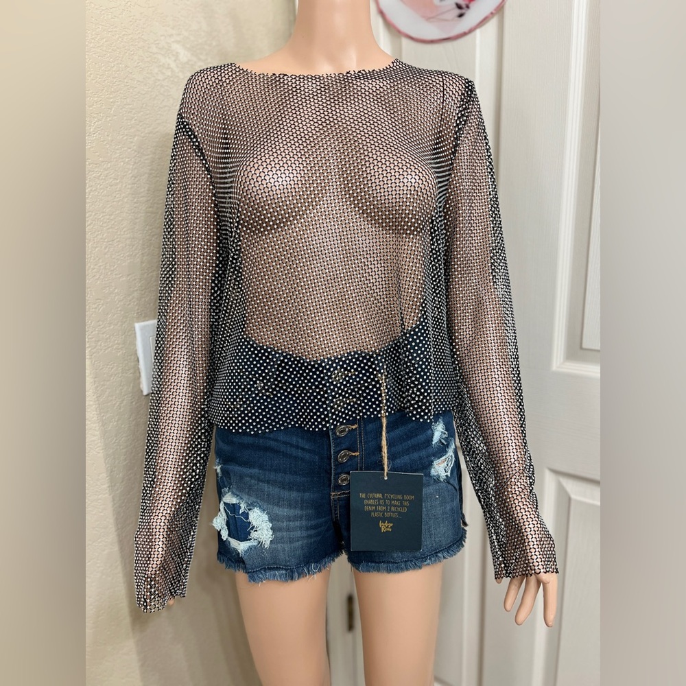 Haute Monde Black and Multicolor Mesh Top